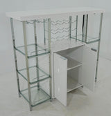 Gallimore High Glossy White and Chrome 2-Door Bar Cabinet with Glass Shelf from Coaster - Luna Furniture