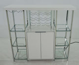 Gallimore High Glossy White and Chrome 2-Door Bar Cabinet with Glass Shelf from Coaster - Luna Furniture