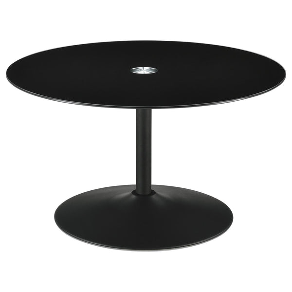 Ganso Black Round Metal Coffee Table with Tempered Glass Top