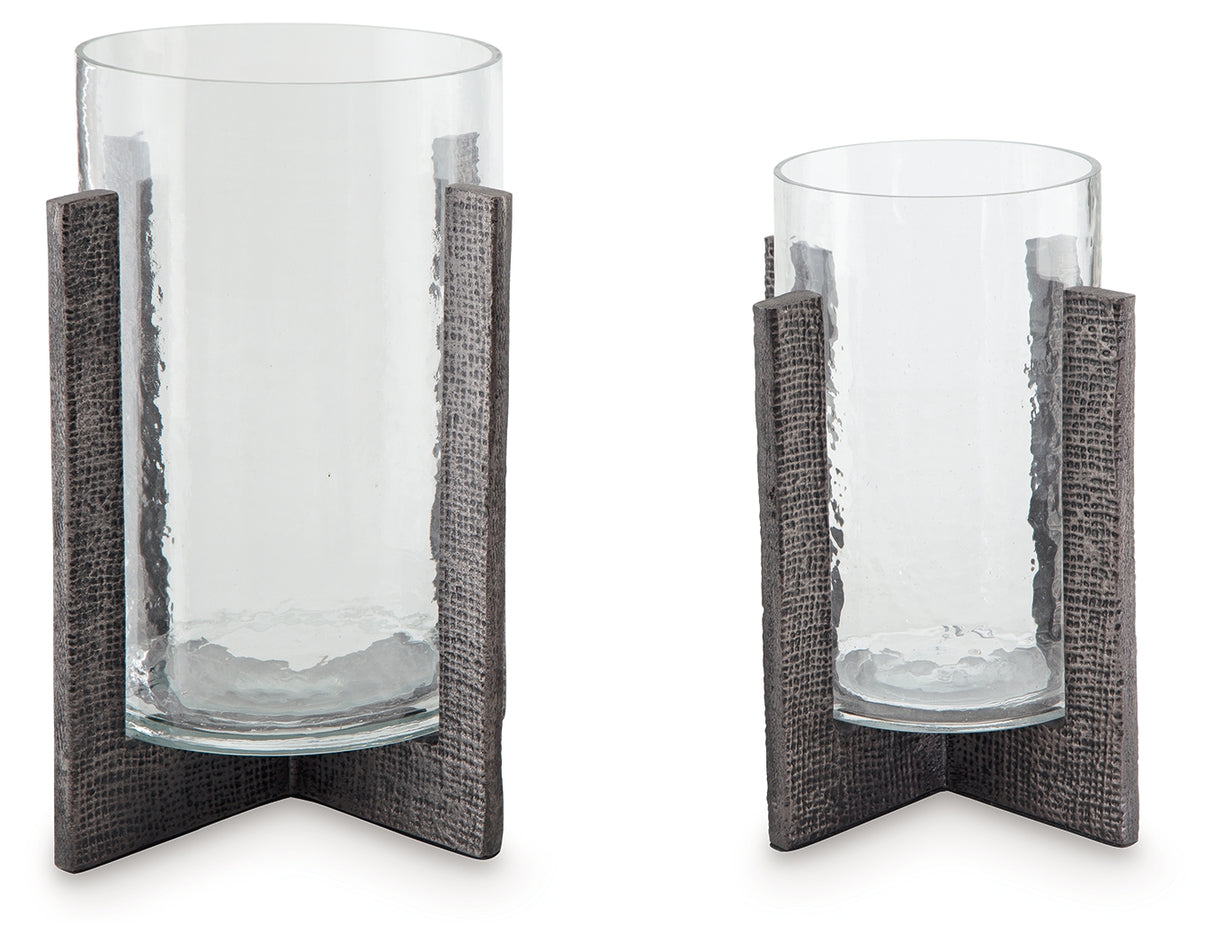 Garekton Clear/Pewter Finish Candle Holder from Ashley - Luna Furniture