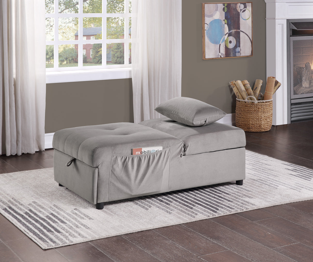 Garrell Brownish Gray Velvet Lift Top Storage Bench with Pull-out Bed from Homelegance - Luna Furniture