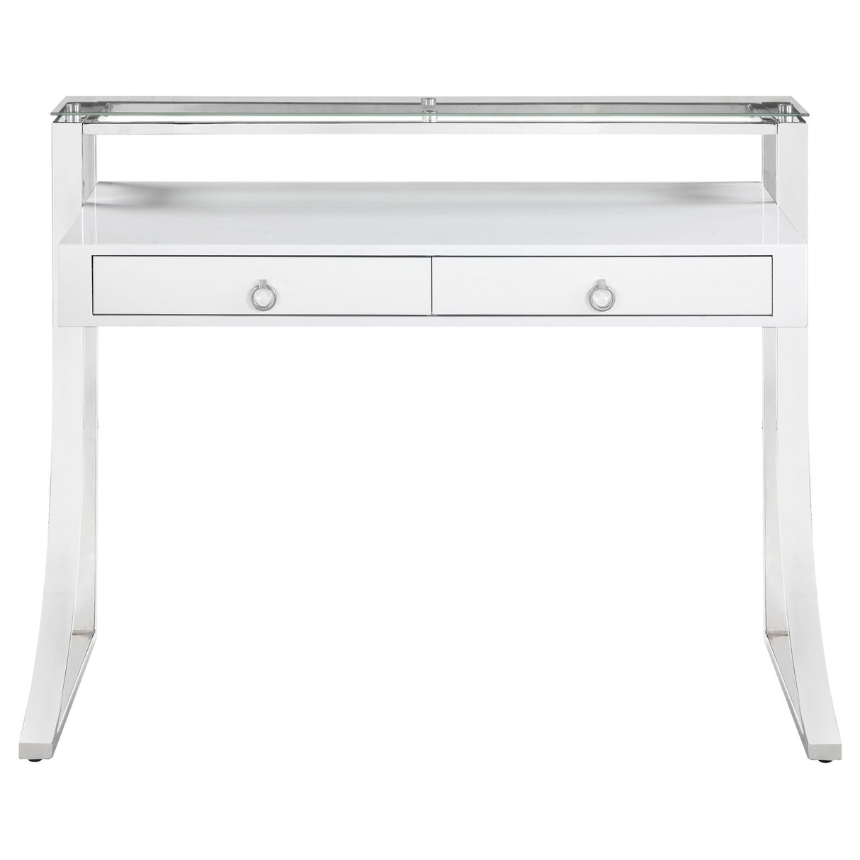 Gemma Glossy White and Chrome 2-Drawer Writing Desk from Coaster - Luna Furniture