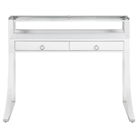 Gemma Glossy White and Chrome 2-Drawer Writing Desk from Coaster - Luna Furniture