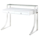 Gemma Glossy White and Chrome 2-Drawer Writing Desk from Coaster - Luna Furniture