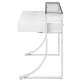 Gemma Glossy White and Chrome 2-Drawer Writing Desk from Coaster - Luna Furniture