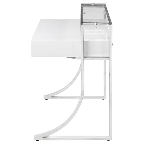 Gemma Glossy White and Chrome 2-Drawer Writing Desk from Coaster - Luna Furniture