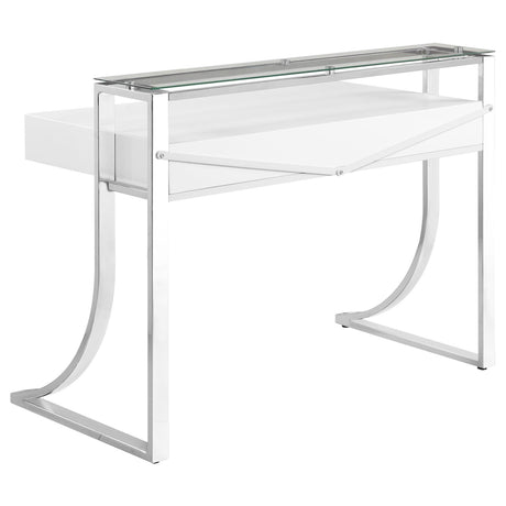 Gemma Glossy White and Chrome 2-Drawer Writing Desk from Coaster - Luna Furniture