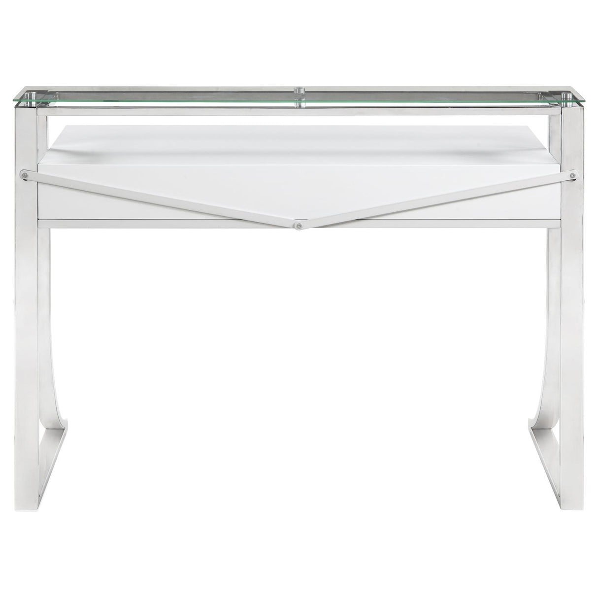 Gemma Glossy White and Chrome 2-Drawer Writing Desk from Coaster - Luna Furniture