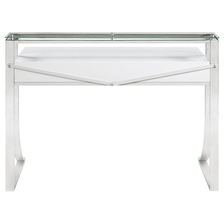 Gemma Glossy White and Chrome 2-Drawer Writing Desk from Coaster - Luna Furniture