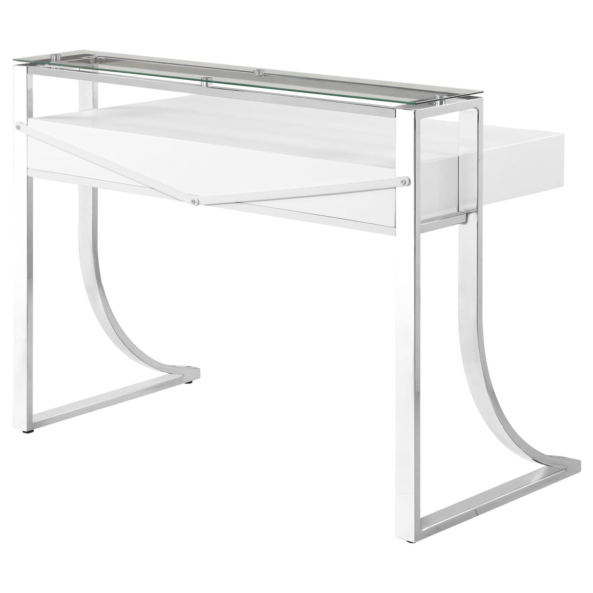 Gemma Glossy White and Chrome 2-Drawer Writing Desk from Coaster - Luna Furniture
