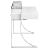 Gemma Glossy White and Chrome 2-Drawer Writing Desk from Coaster - Luna Furniture
