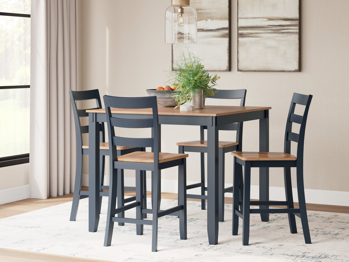 Gesthaven Natural/Blue Counter Height Dining Table and 4 Barstools (Set of 5) from Ashley - Luna Furniture