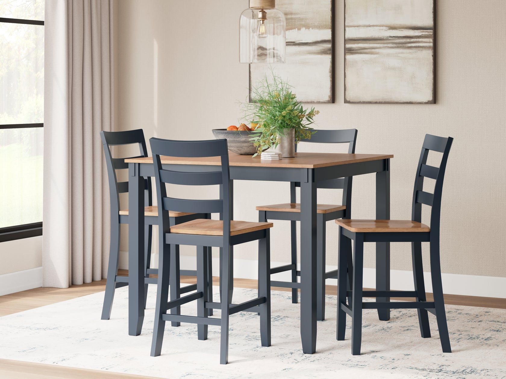 Gesthaven Natural/Blue Counter Height Dining Table and 4 Barstools (Set of 5) from Ashley - Luna Furniture