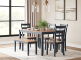 Gesthaven Natural/Blue Dining Table with 4 Chairs and Bench (Set of 6) from Ashley - Luna Furniture
