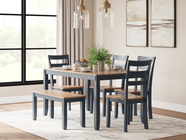 Gesthaven Natural/Blue Dining Table with 4 Chairs and Bench (Set of 6)