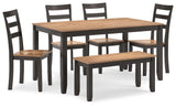 Gesthaven Natural/Brown Dining Table with 4 Chairs and Bench (Set of 6) from Ashley - Luna Furniture