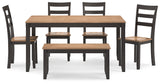 Gesthaven Natural/Brown Dining Table with 4 Chairs and Bench (Set of 6) from Ashley - Luna Furniture