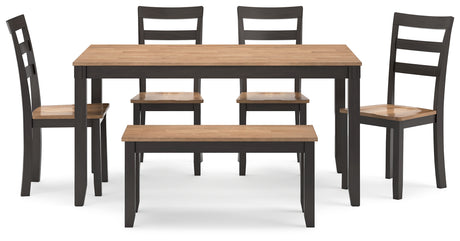 Gesthaven Natural/Brown Dining Table with 4 Chairs and Bench (Set of 6) from Ashley - Luna Furniture