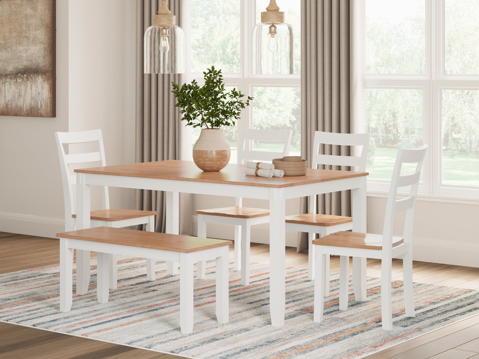 Gesthaven Natural/White Dining Table with 4 Chairs and Bench (Set of 6) from Ashley - Luna Furniture