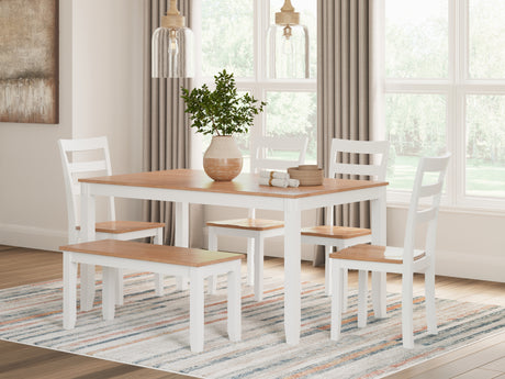 Gesthaven Natural/White Dining Table with 4 Chairs and Bench (Set of 6) from Ashley - Luna Furniture