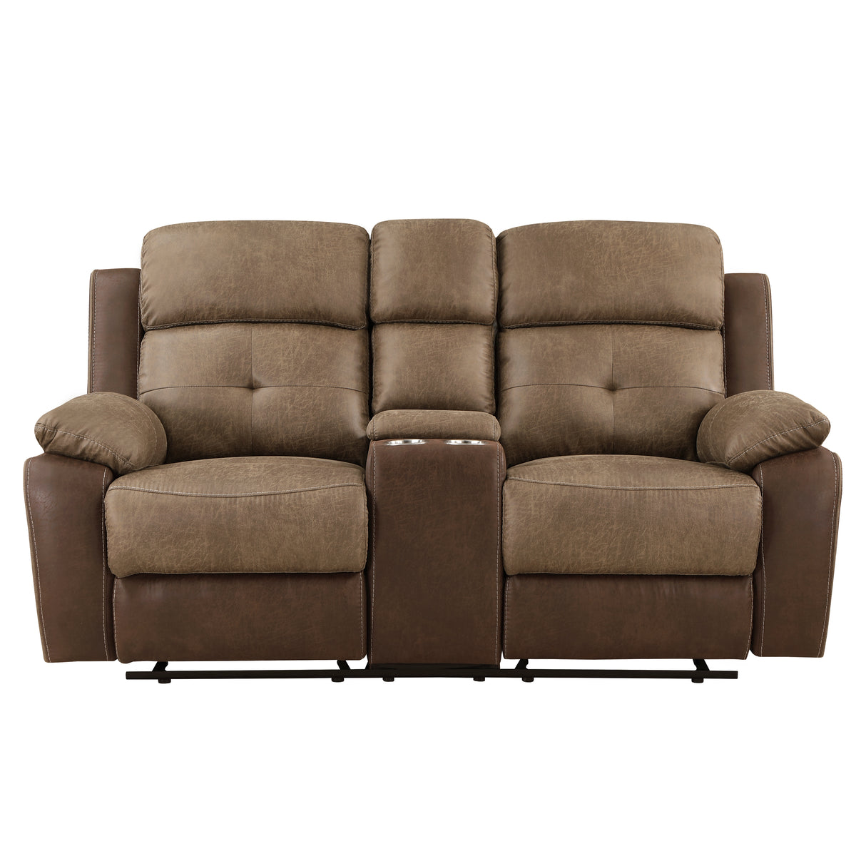 Glendale Brown Microfiber Double Glider Reclining Loveseat with Center Console from Homelegance - Luna Furniture
