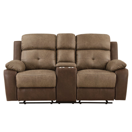 Glendale Brown Microfiber Double Glider Reclining Loveseat with Center Console from Homelegance - Luna Furniture