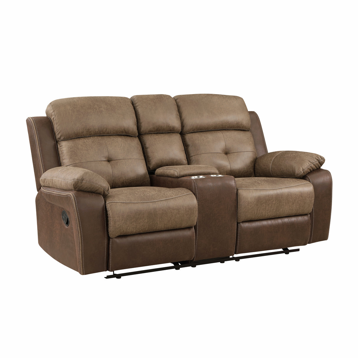 Glendale Brown Microfiber Double Glider Reclining Loveseat with Center Console from Homelegance - Luna Furniture
