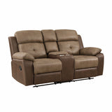 Glendale Brown Microfiber Double Glider Reclining Loveseat with Center Console from Homelegance - Luna Furniture