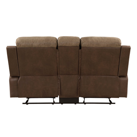 Glendale Brown Microfiber Double Glider Reclining Loveseat with Center Console from Homelegance - Luna Furniture