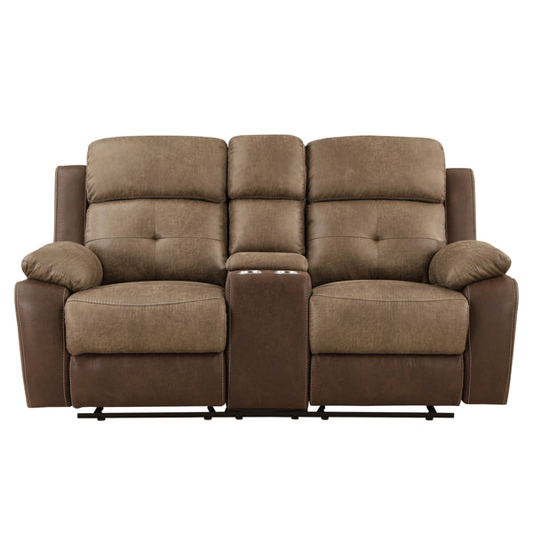 Glendale Brown Microfiber Double Glider Reclining Loveseat with Center Console