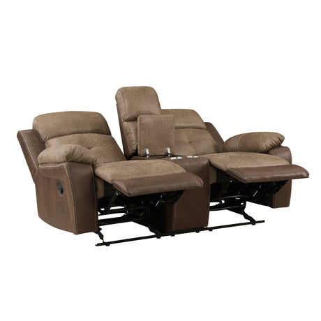 Glendale Brown Microfiber Double Glider Reclining Loveseat with Center Console from Homelegance - Luna Furniture