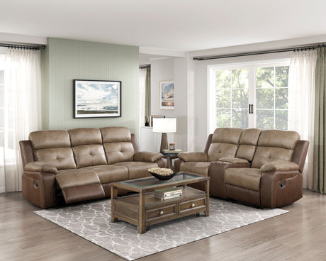 Glendale Brown Microfiber Double Glider Reclining Loveseat with Center Console from Homelegance - Luna Furniture