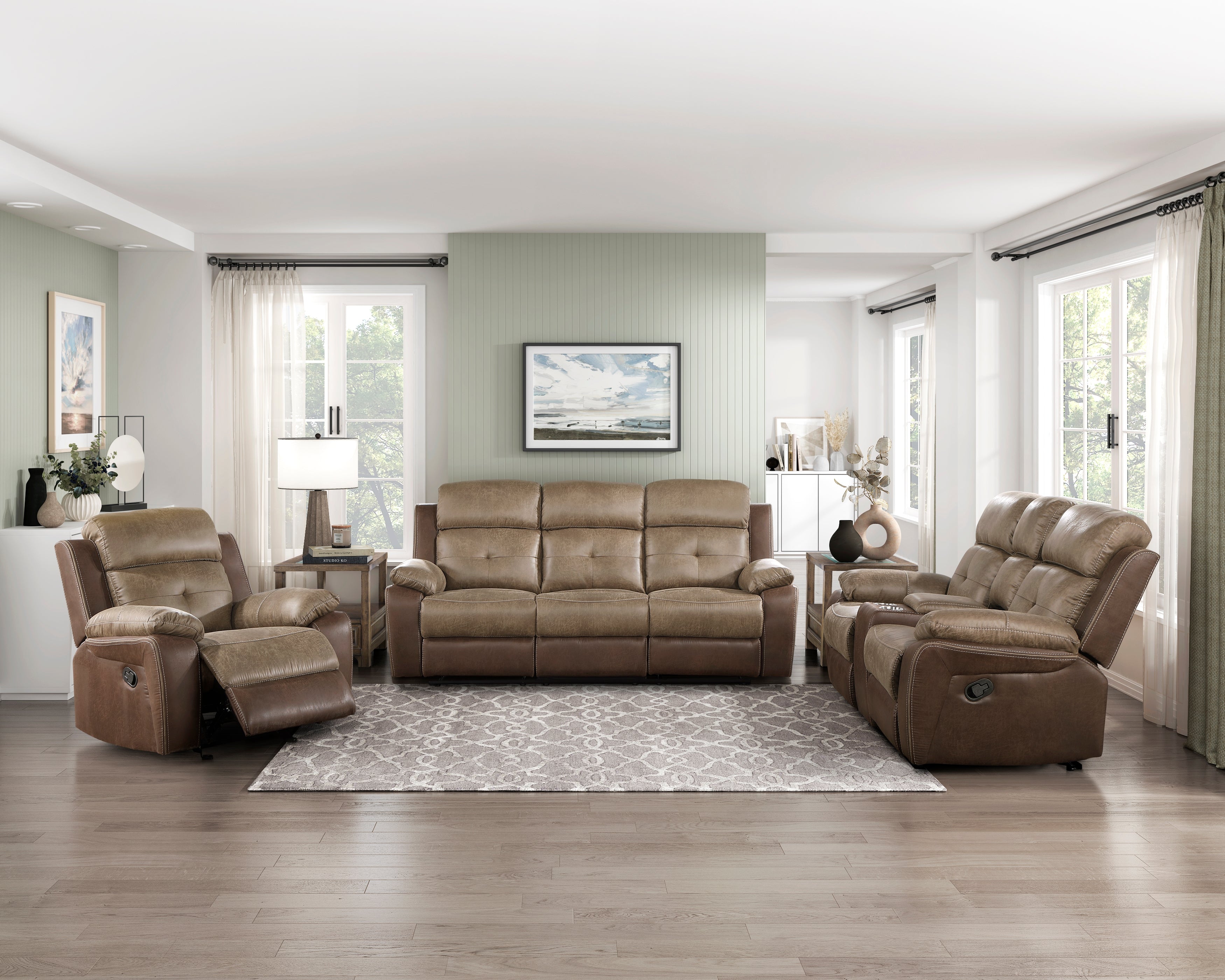 Glendale Brown Microfiber Double Reclining Living Room Set – Luna