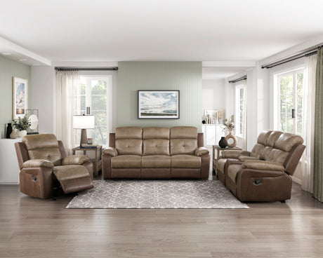 Glendale Brown Microfiber Double Glider Reclining Loveseat with Center Console from Homelegance - Luna Furniture