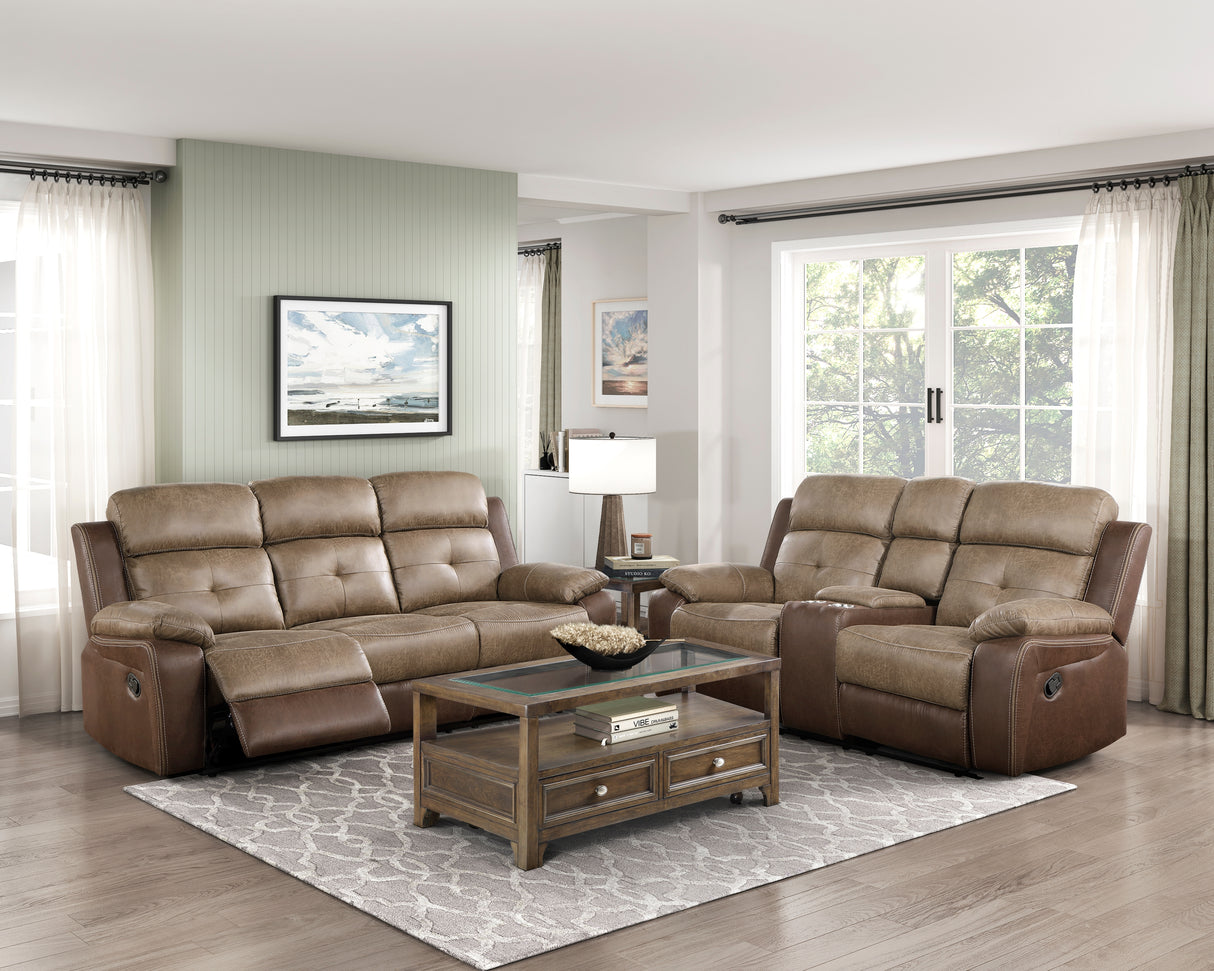 Glendale Brown Microfiber Double Reclining Sofa from Homelegance - Luna Furniture