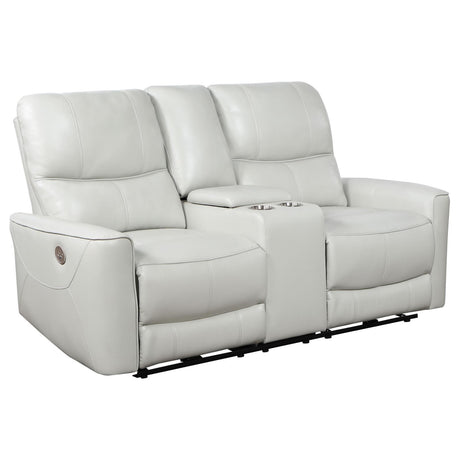 Greenfield Ivory Upholstered Power Reclining Loveseat with Console from Coaster - Luna Furniture