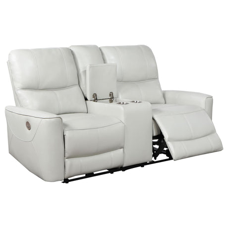 Greenfield Ivory Upholstered Power Reclining Loveseat with Console from Coaster - Luna Furniture
