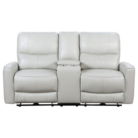 Greenfield Ivory Upholstered Power Reclining Loveseat with Console from Coaster - Luna Furniture