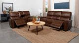 Greenfield Saddle Brown Upholstered Power Reclining Living Room Set from Coaster - Luna Furniture