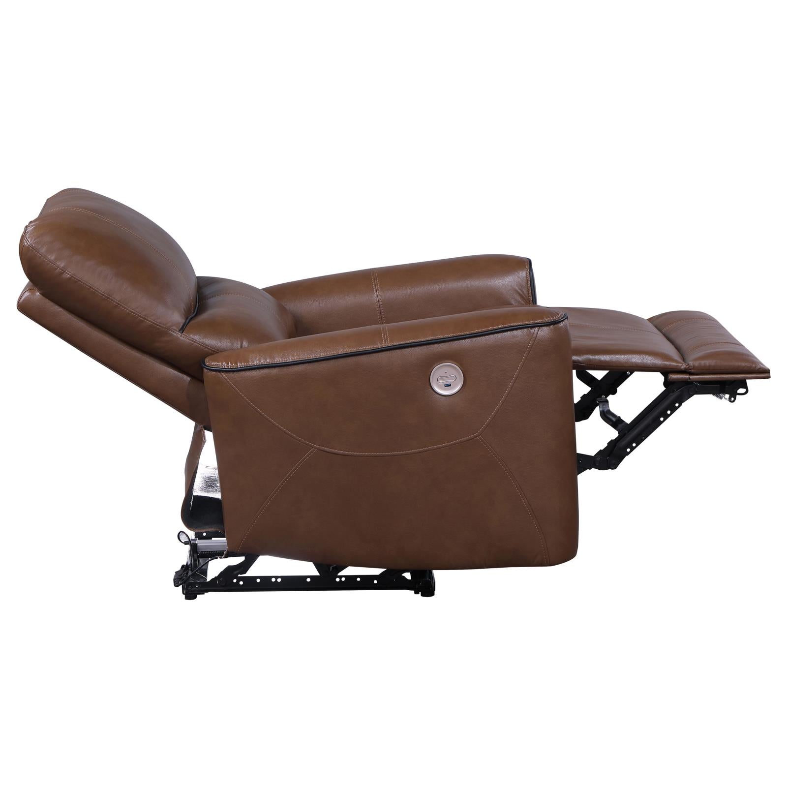 Coaster Greenfield Upholstered Power Recliner Chair Saddle Brown