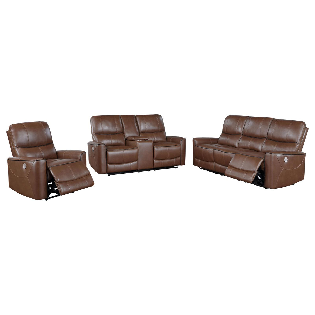 Greenfield Saddle Brown 3-Piece Upholstered Power Reclining Living Room Set from Coaster - Luna Furniture