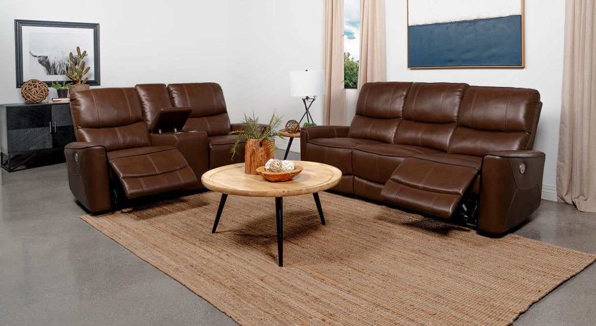 Greenfield Saddle Brown 2-Piece Upholstered Power Reclining Living Room Set from Coaster - Luna Furniture