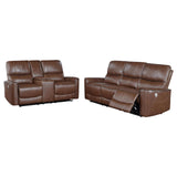 Greenfield Saddle Brown 2-Piece Upholstered Power Reclining Living Room Set from Coaster - Luna Furniture
