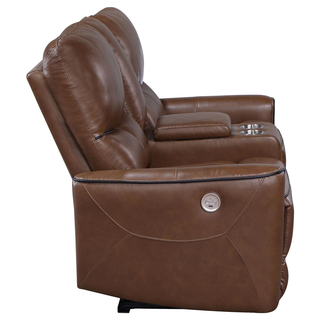 Greenfield Saddle Brown Upholstered Power Reclining Loveseat with Console from Coaster - Luna Furniture