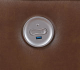 Greenfield Saddle Brown Upholstered Power Reclining Loveseat with Console from Coaster - Luna Furniture