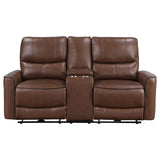 Greenfield Saddle Brown Upholstered Power Reclining Loveseat with Console from Coaster - Luna Furniture