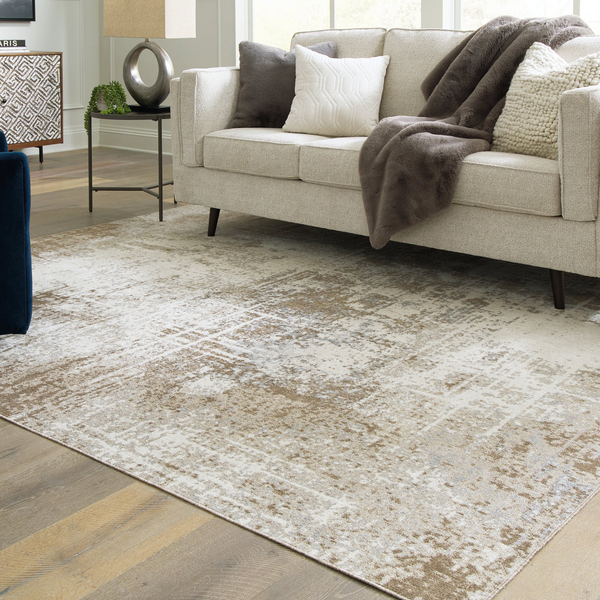 Brown Tan Rugs Rugglable Ashley Grifflain Tan/Brown/Gray Large Rug - Luna Furniture