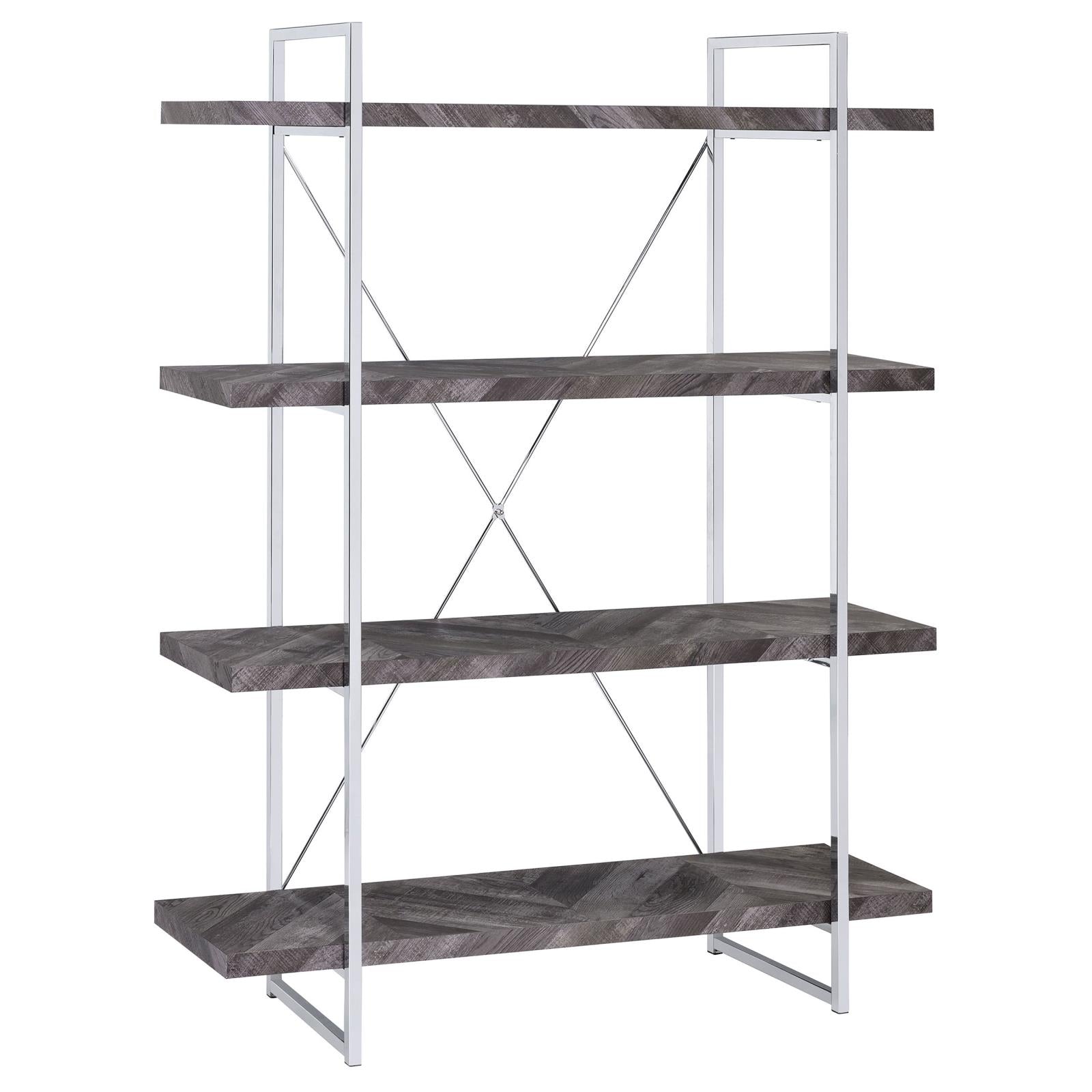 Grimma 4-shelf Bookcase Rustic Grey Herringbone - Luna Furniture