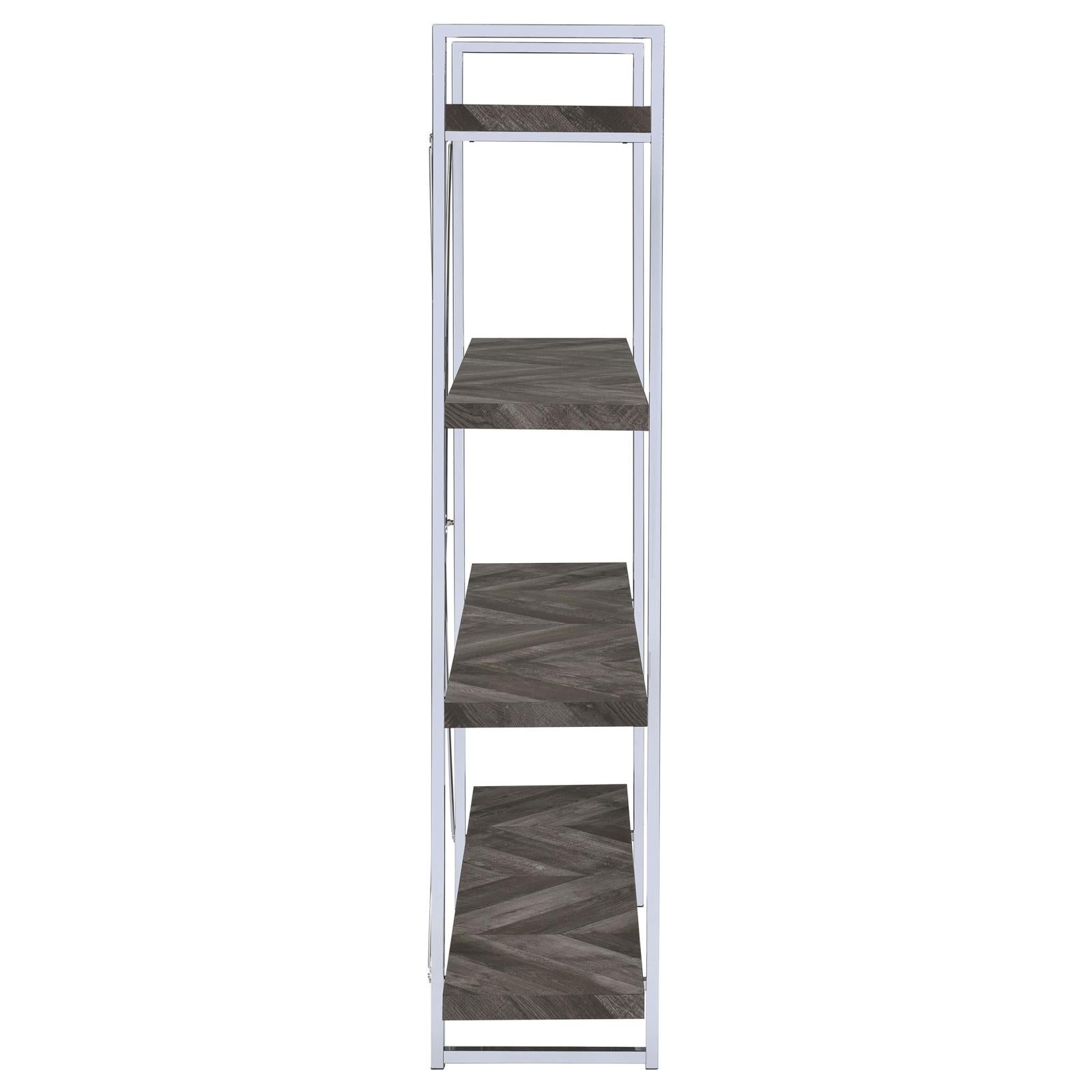 Grimma 4-shelf Bookcase Rustic Grey Herringbone - Luna Furniture
