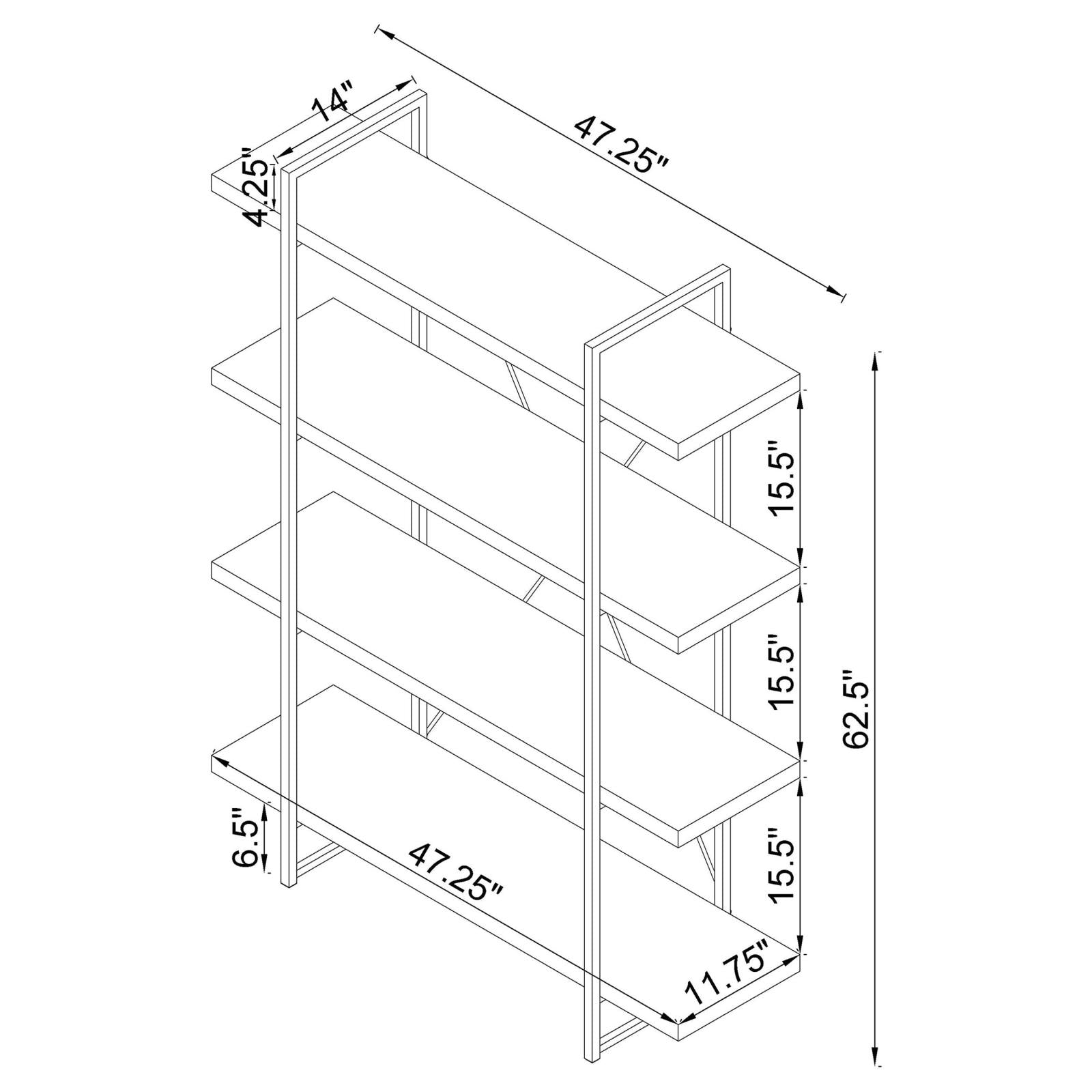 Grimma 4-shelf Bookcase Rustic Grey Herringbone - Luna Furniture
